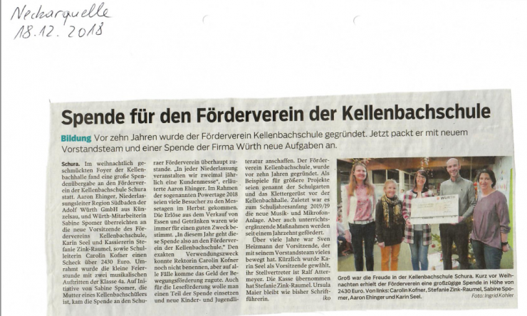 Zeitungsartikel Spende Förderverein